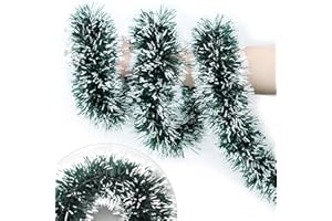 ENVOTEK 50 Feet Green White Christmas Tinsel Garland Christmas Decorations, Thick Metallic Twist Shiny Hanging Tinsel Garlands for Xmas Tree Decor Stairs Mantle Fireplace Home Indoor Holiday Party Supplies