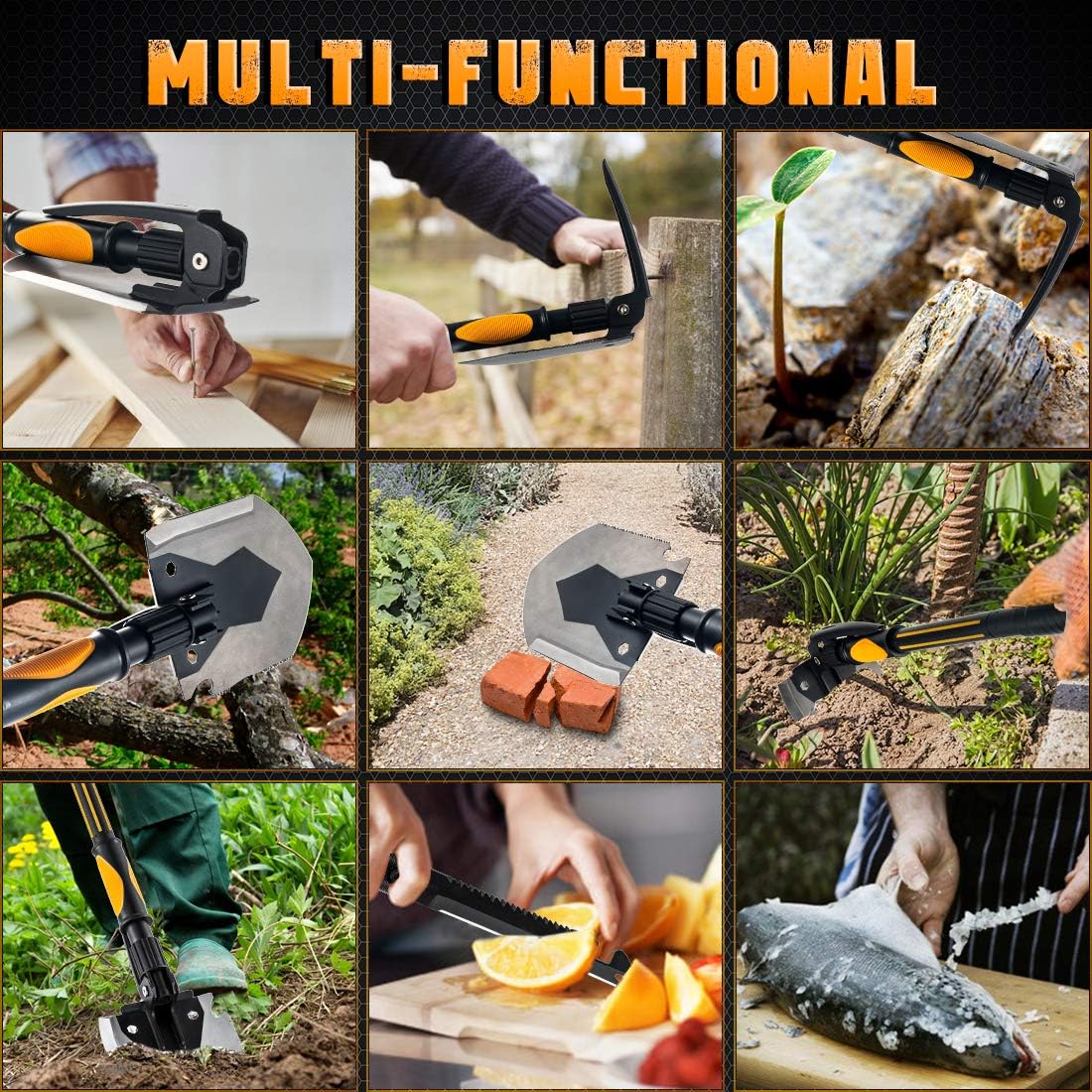 OKOOLCAMP Survival Camping Shovel Military Multifunctional Folding Shovel 15-28inch Heavy Duty Alloy Steel Tactical Shovel with Saw for Hiking, Backpacking, Gardening, Hunting, Car Emergency, Snow : Sports & Outdoors