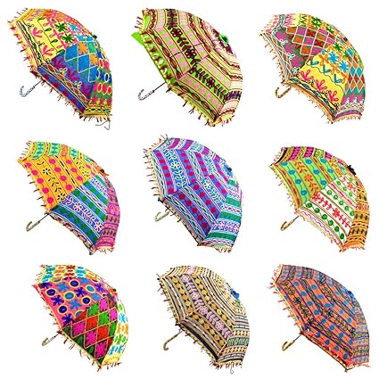 Lal Haveli Handmade Embroidery Design Cotton Umbrella Decorated 21 X 26 Inches Set of 10 Pcs