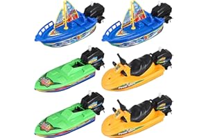 Toyvian Kids Plastic Boat Toys: 6PCS Boys Vehicles Playset Boatsail Wind up Toys for Bathtub- Motorboats Kids Bathtub Toys - Speedboats Clockwork Toy for Pool Outdoor - Random Color