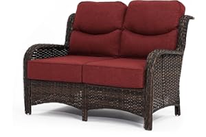 HILLGA Luxury Outdoor Furniture High Back Patio Sofa, Oversized Loveseat with 6'' Thick Cushions, Ideal for Porch, Poolside, Deck, and Yard (Burgundy)