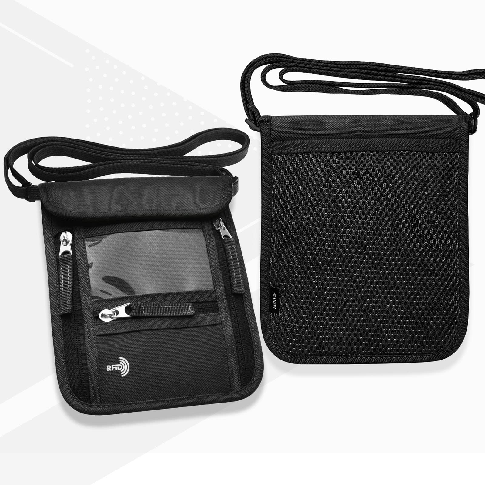 WALNEW Passport Holder Neck Pouch Travel Wallet for Women and Men, RFID Blocking Security Slim Traveling Wallet with Around Neck Lanyard Strap