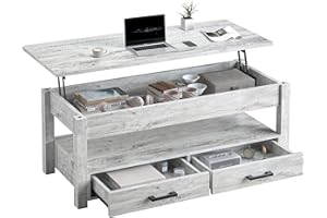 FABATO 47.2" Extra Large Lift Top Coffee Table, Large Coffee Table with Storage Drawers Hidden Compartment, Center Table Lift Tabletop for Living Room, Coffee Desk Rising Tabletop, Gray