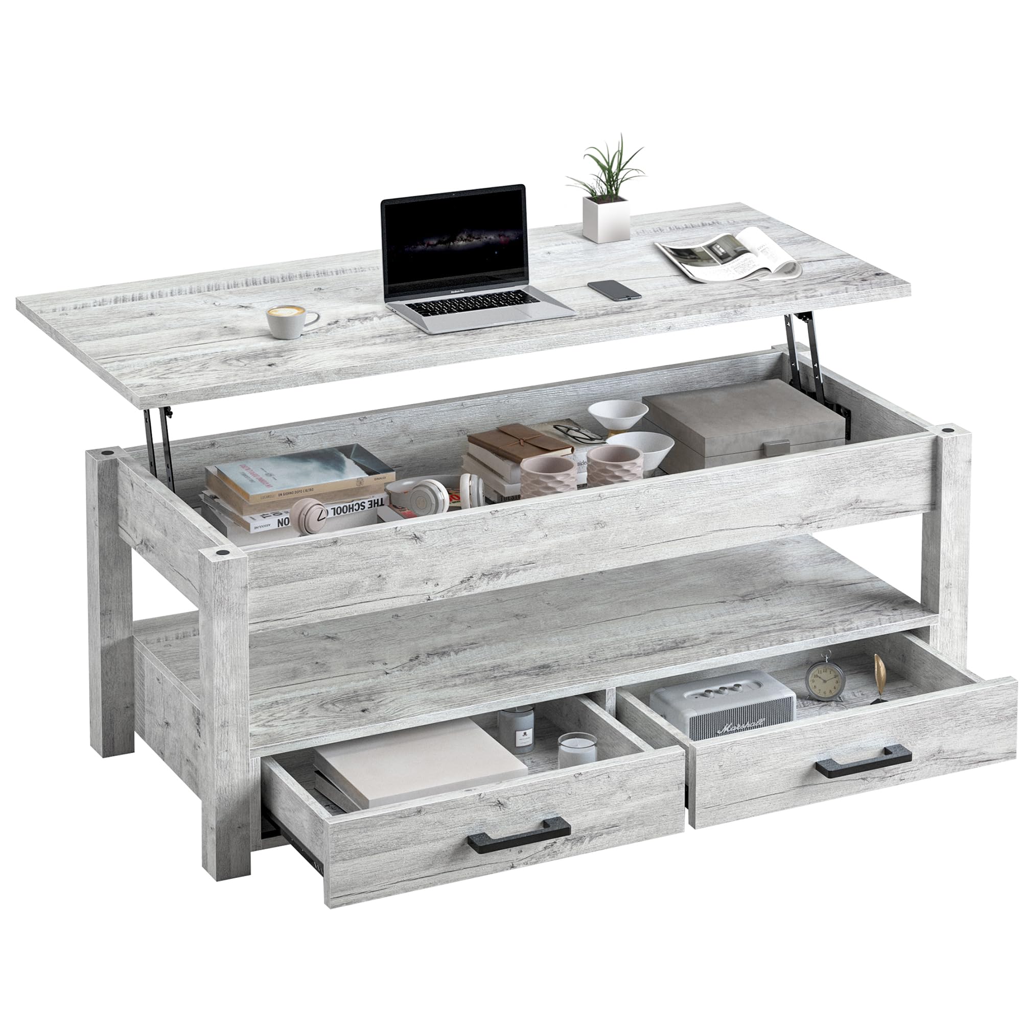Photo 1 of FABATO 47.2" Extra Large Lift Top Coffee Table, Large Coffee Table with Storage Drawers Hidden Compartment, Center Table Lift Tabletop for Living Room, Coffee Desk Rising Tabletop, Gray