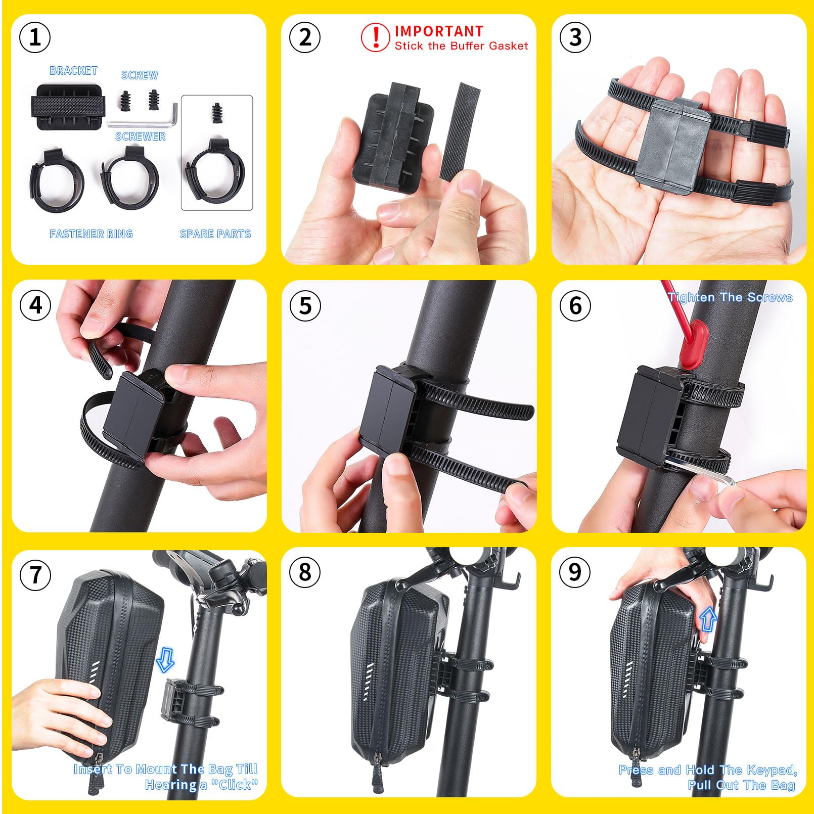 Portable Electric Scooter Bag, Quick Release Scooter Storage Bag with 2L/3L Large Capacity, Waterproof Scooter Front Handlebar Bag for Carrying Phone, Wallet, Charger Tools, Repair Tools