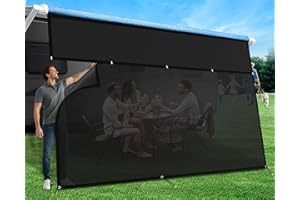 AlphabetAcre RV Awning Sun Shade Screen with Zipper 7' X 14'3",1200D Oxford Cloth + 8.2 oz Vinyl Mesh,95% UV Protection,Easy Install Sunscreen Shade Complete Kits for Trailer Awning,Black