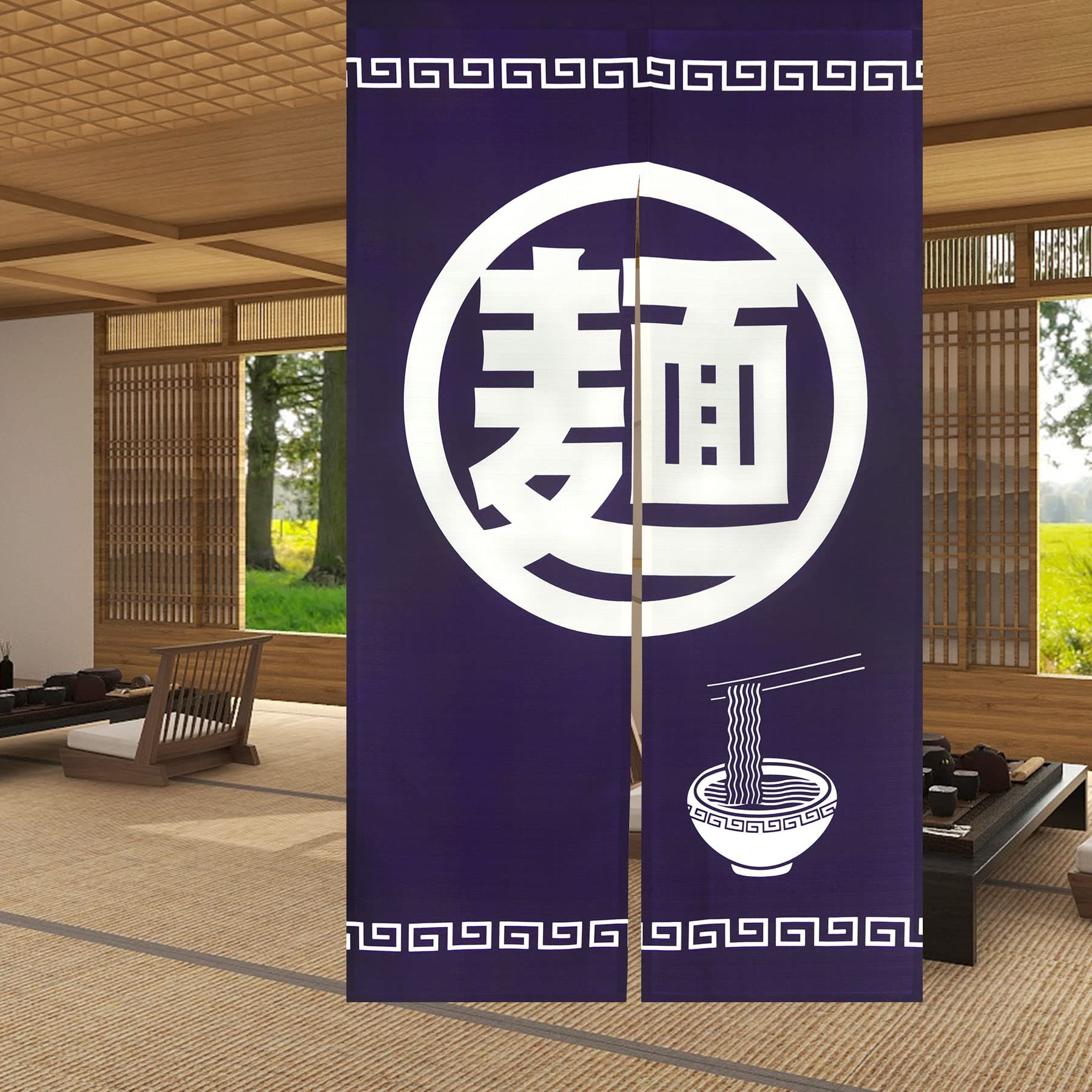 LIGICKY Noren Doorway Curtain Japanese Style Long Type Door Tapestry Window Treatment Panels for Home Sushi Restaurant Decoration 85 x 150 cm, Navy Blue (Noodle)