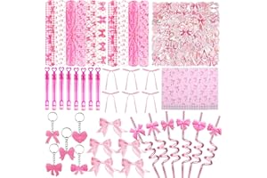 QZYCMHOO 134Pcs Bow Party Favors, Pink Party Favors with Bowkont Stickers Keychains Slap Bracelets Gift Bags, Bow Coquette Birthday Decorations Supplies for Women