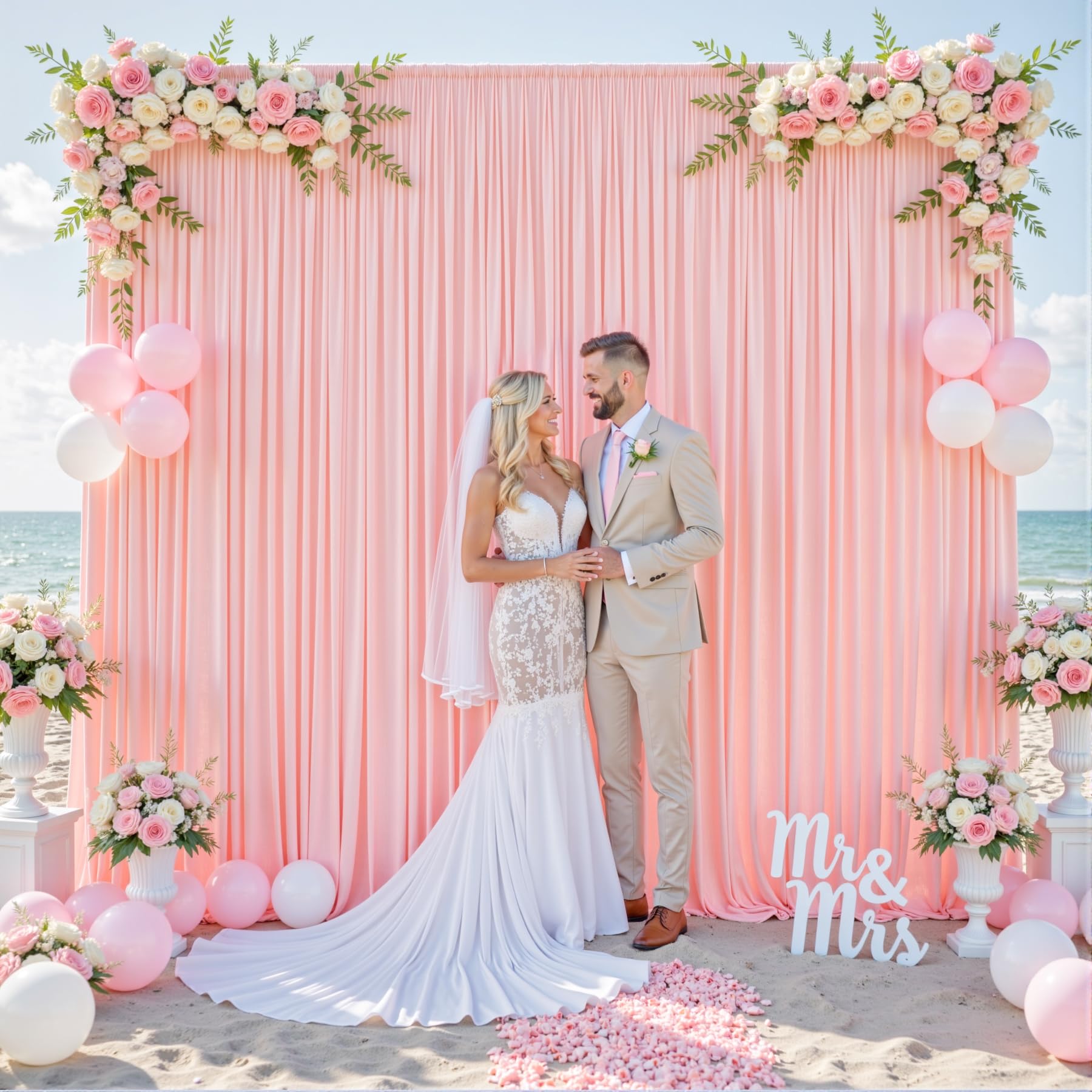 Photo 1 of 10ft x 10ft Blush Pink Backdrop Curtain for Parties Pink Wrinkle Free Backdrop Drapes Panels for Baby Shower Wedding Birthday Photo Gender Reveal Photography Polyester Fabric Background Decoration