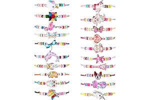 BBTO 20 Pcs Girl Friendship Colorful Bracelets Set Kids Rainbow Party Favors Easter Basket Stuffers Unicorn Animal Pendant Owl Cat Cute Adjustable Bracelets for Girls Women Valentine Easter Gift