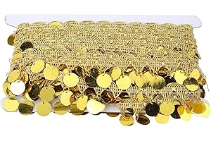 10 Yards Belly Dance Tassel, Round Coin Shape String Hip Scarf for National Dance Clothes Decoration Supplies Accessories(Gol