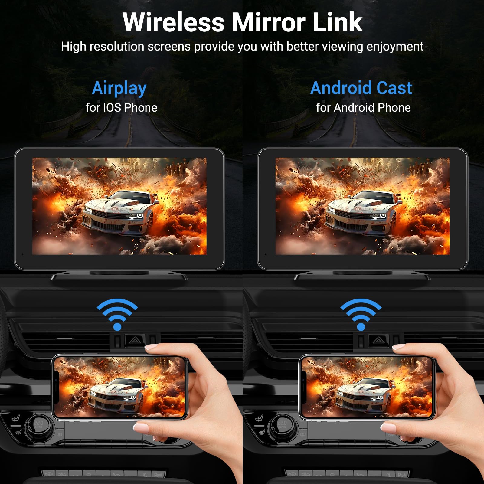 Wireless Apple Carplay Screen for Car, 7