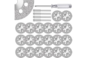 FOTYBEI 20pcs 545 Diamond Coated Cutting Wheel (20mm) for Dremel Rotary Tool with 402 Mandrel (3mm) 4pcs and Screwdriver for Rotary Tool Accessories Stone Glass Cutting (20pcs-20mm)