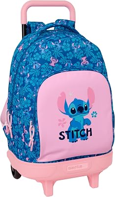 STITCH LILO - Mochila Grande con Ruedas, Compacta, Extraíble, Ideal para Niños de Diferentes Edades, Cómoda y Versátil, Calidad y Resistencia, 33x22x45 cm