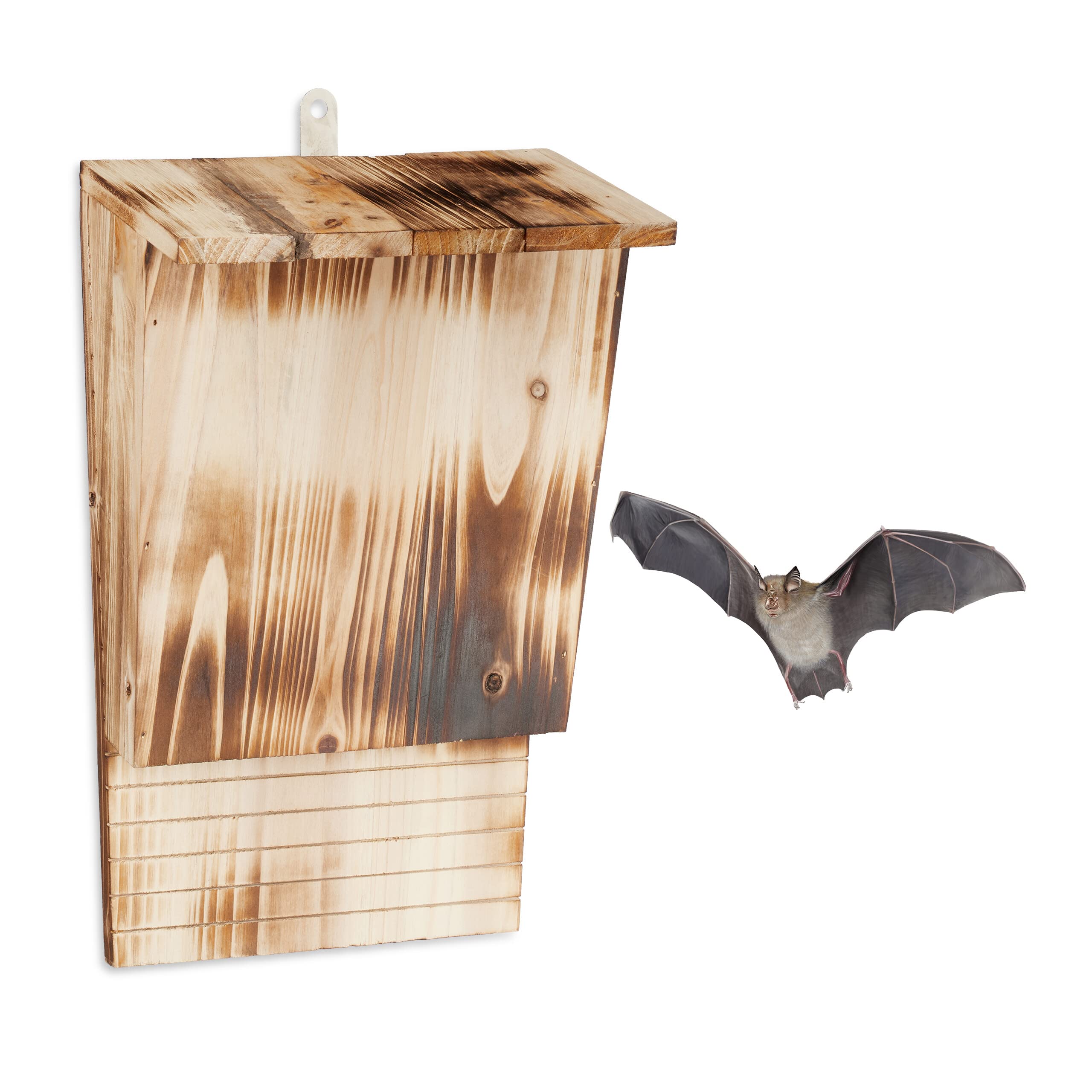Relaxdays Bat Box, Large Safelodging for Wildlife, 37x22x12.5 cm, Animal Hotel, Sanctuary, Protect, Pine Wood, Flamed
