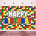 Colorful Cube Birthday Party Backdrop Banner Puzzle Game Themed Wall Decoration Colorful Plaid Block Backdrop for Boys Girls Birthday Party Photo Photography Prop Booth Background 70.9x47.2in-BECKTEN