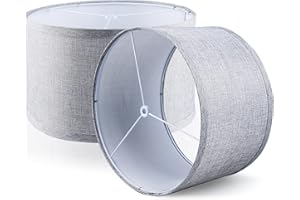 BDROFN Drum Lampshades 12.6" Top x 12.6" Bottom x 8" High, Easy Assembly Replacement Lamp Shades for Table & Floor Lamps Natural Linen Beige Lampshades Spider Fitter, Set of 2