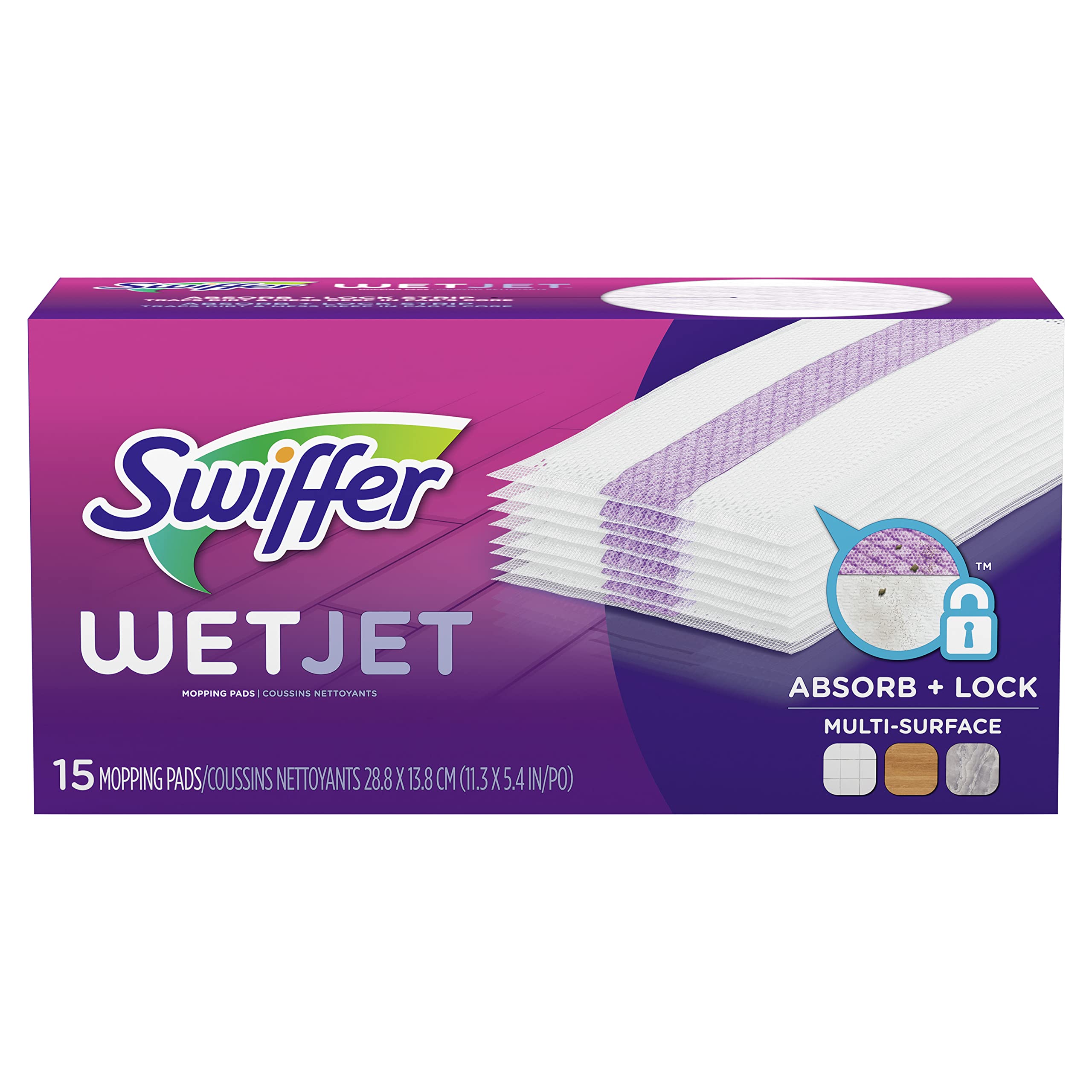Swiffer WetJet Hardwood Floor Cleaner, Spray Mop Pad Refill, Multi Surface, 15 Count