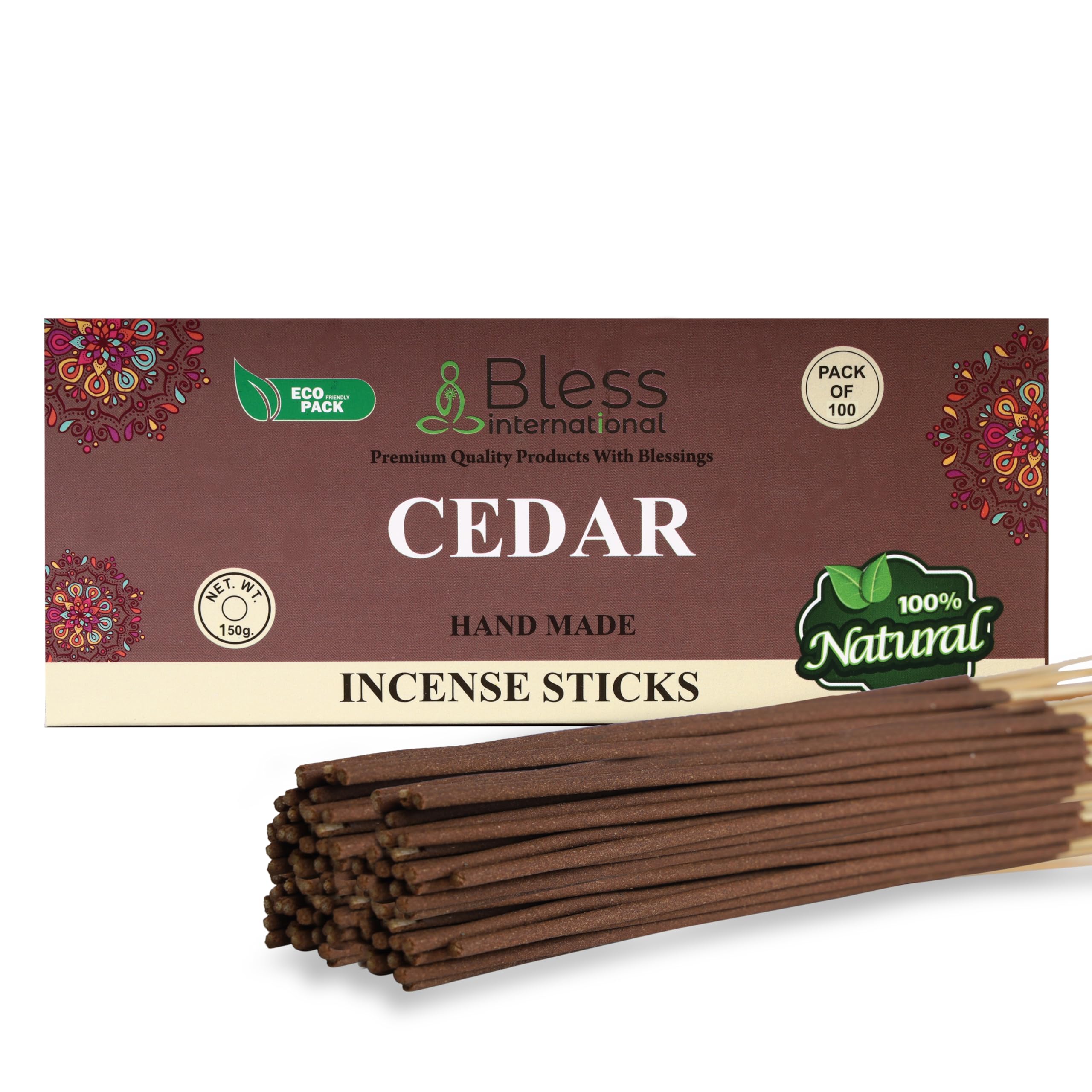 Bless-CEDAR-Incense-Sticks 100%-Natural-Handmade-Hand-Dipped-Incense-Sticks Organic-Chemicals-Free For-Purification-Relaxation-Positivity-Yoga-Meditation The-Best-Woods-Scent (100 Sticks(150GM))