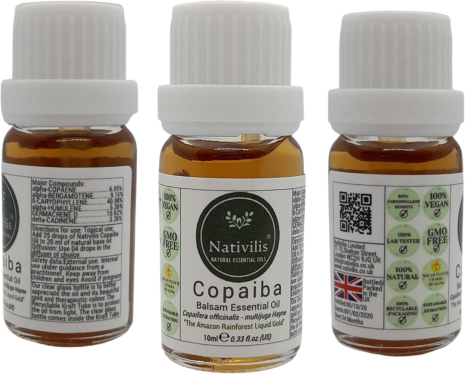 Nativilis Copaiba Balsam Essential Oil (10ml) - 100% Natural (Copaifera Officinalis) GC/MS Tested, Gold, 10 ml (Pack of 1) - Image 3
