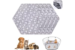 Preboun 4 Pcs 47 in Guinea Pig Playpen Pad Waterproof Hexagon Mat Reusable Dog Playpen Liner for Small Animal Rabbit Cage Tent Pee Pad Washable Yard Fence(Gray Paw)