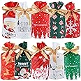BOUBONI 50pcs Christmas Drawstring Candy Bags, Christmas Gift Treat Bags, Christmas Party Favors Supplies (10 Styles)