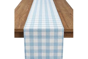 Dusty Blue Gingham Table Runner Blue and White Checkered Table Runner Birthday Wedding Baby Shower Party Decoration BBQ Dinin