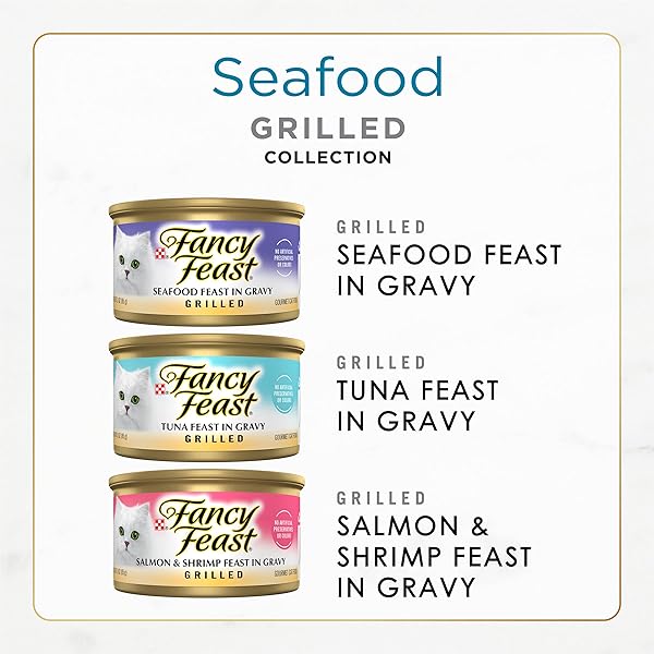 PURINA FANCY FEAST GRILLED WET CAT FOOD SEAFOOD COLLECTION IN WET CAT FOOD VARIETY PACK – (PACK OF 30) 3 OZ. CANS