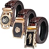 Barry.Wang Ratchet Belt 3 Buckles Gift Set Mens Belts Grain Leather Automatic Buckle 1 3/8" Father's Day Business Wedding