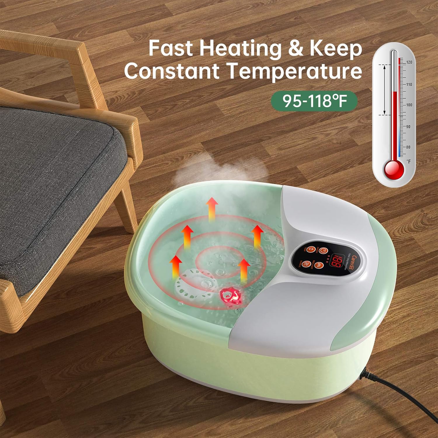Carevas Foot Bath Massager, Heated Foot Soaker with O2 Bubbles, 14 Massaging Rollers for Tired Feet Stress Relief Home Use: Beauty