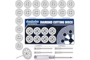 SHENGBENHAO 22mm 20Pcs Diamond Cutting Wheel 545 Cut Off Discs Coated for Dremel Rotary Tool with 402 Mandrel (3mm) 4pcs and Screwdriver for Stone Glass Tile Marble Cutting (22mm)