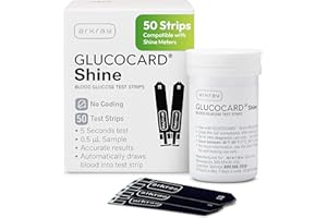 ARKRAY GLUCOCARD Shine Blood Glucose Test Strips – No Coding Required, Fast 5-Second Results, 0.5 Microliter Sample Size – Compatible with GLUCOCARD Shine Blood Glucose Meters, 50 Count