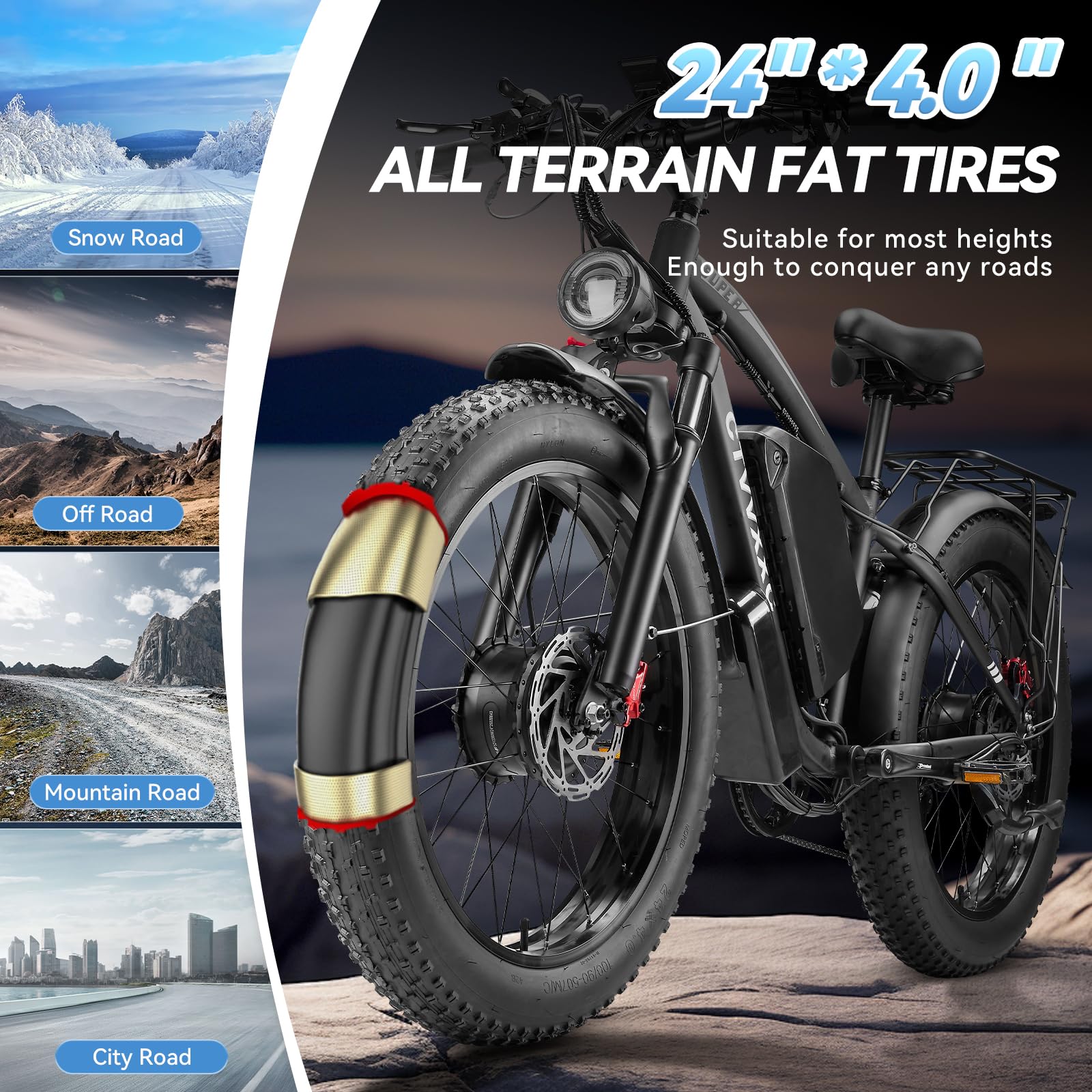 6000W Peak Dual Motor Ebike for Adults - 52V 34Ah Fast Electric Bike for Men Women 45 MPH,Up to 100 Miles,24