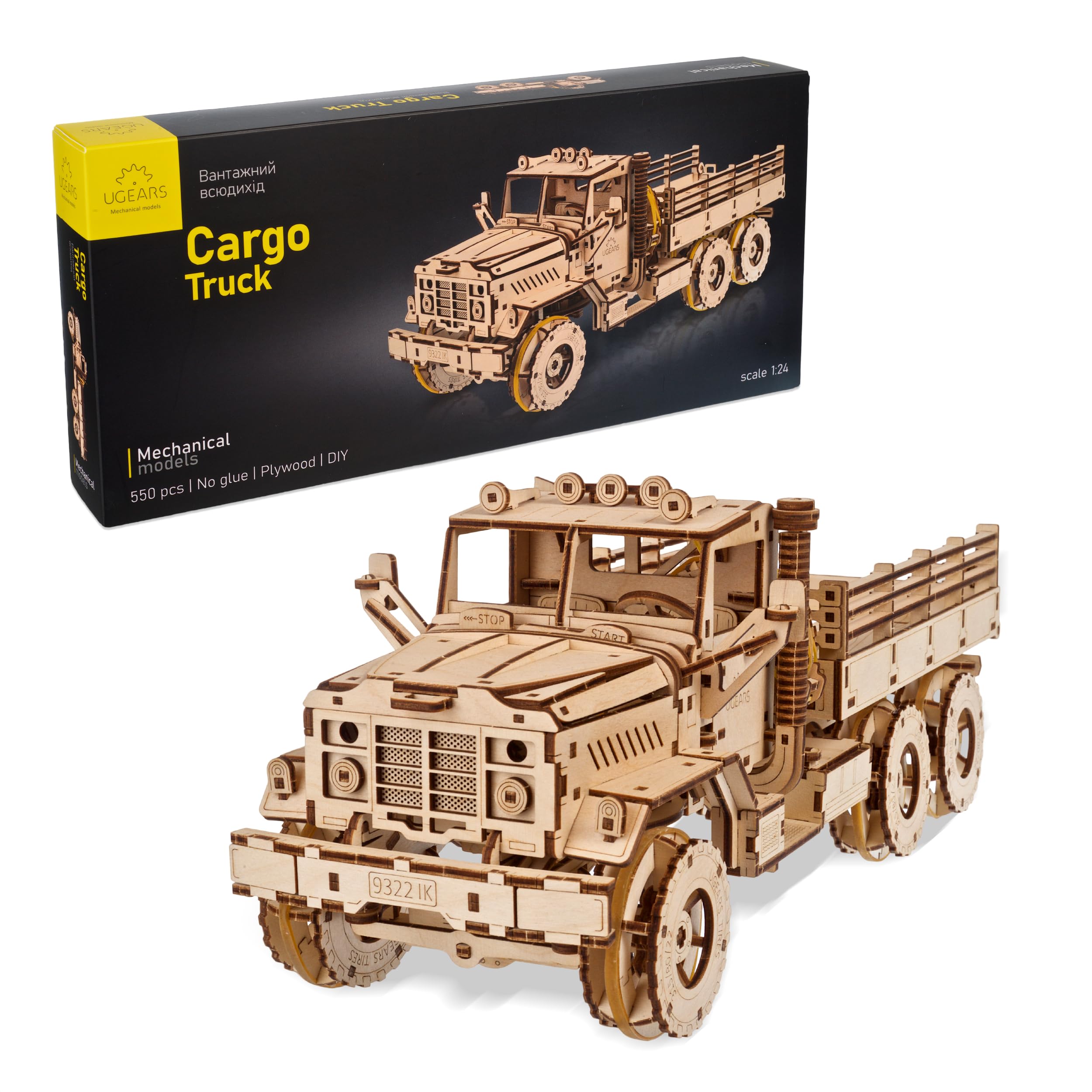 UGEARS Cargo Truck 3D Puzzle - Military Truck Wooden Model Kits for Adults to Build - Self-Propelled 6x6 All-Terrain Vehicle Car Model Building Kits - Advanced 3D Wooden Puzzles for Adults