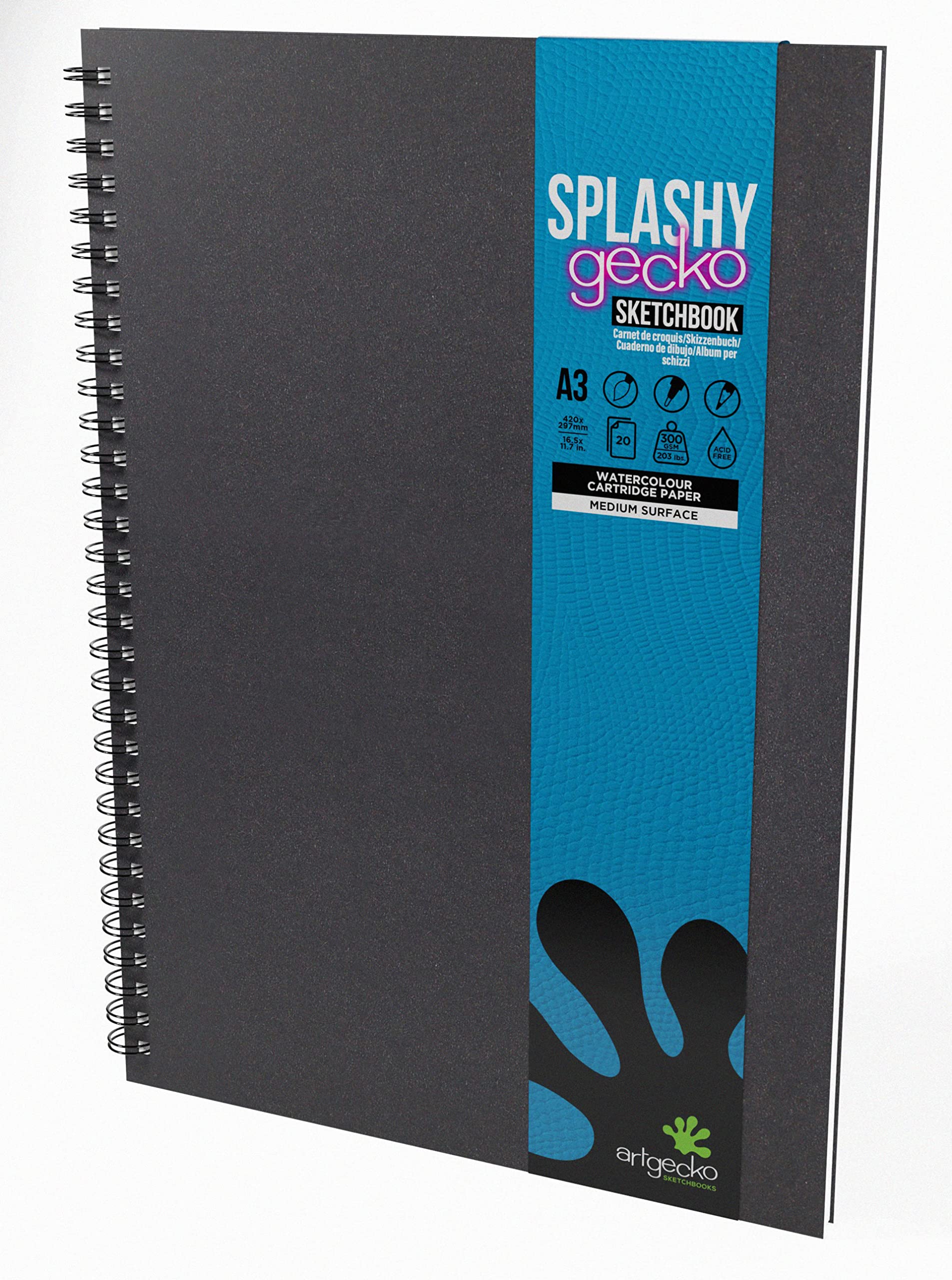 Artgecko 300gsm Watercolour Sketch Book A3 Portrait - 40 Pages (20 Sheets) White Cartridge Paper