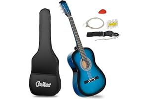 Smartxchoices 6 String 38" Acoustic Guitar w/Gig Bag Strap Pitch Pipe Extra Strings Set Pick for Kids Beginners Starter Youths Students Right-handed（Blue）