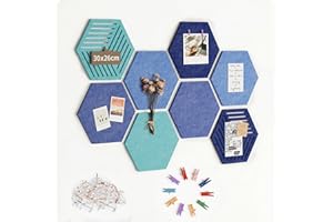 Hexagon Large Felt Bulletin Board Tiles - Cork Board Alternative for Wall 8 Pack Pin Board with 40 Push Pins, DIY Decor for O