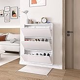 LUCYPAL Metal Shoe Cabinet Storage for Entryway,Slim Wall Shoe Cabinets with 3 Flip Drawers,Wall Shoe Cabinet for Living Room,Bedroom,Apartment,White 43" H*31.5" W*6" D