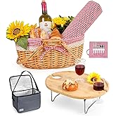Picnic Basket for 2 with Table and Blanket Collapsible Cooler Bag Insulated Picnic Set for Beach Picnic Hamper Picnic Date Essentials for Outdoor Picnic Accessories Wedding Gift/Bridal Shower Gift