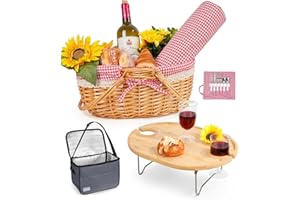 FILANO Picnic Basket for 2 with Table and Blanket Collapsible Cooler Bag Insulated Picnic Set for Beach Picnic Hamper Picnic Date Essentials for Outdoor Picnic Accessories Wedding Gift/Bridal Shower Gift