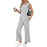 ANRABESS Womens 2 Piece Outfits Summer Beach Vacation Clothes Spring Travel Airport Casual Wide Leg Pants Lounge Sets