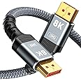 Capshi 8K 4K DisplayPort Cable, 6.6ft DP Cable 1.4 [VESA Certified, 8K@60Hz, 4K@144Hz, 2K@240Hz], Bradied High Speed Display 