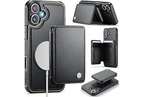 Usroom Compatible with Magsafe for iPhone 16 Wallet Case Magnetic Card Holder, RFID Blocking 2 in 1 Detachable Kickstand Shockproof Case for Women Men, Black