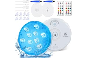 IDEALIFE Rechargeable Submersible LED Lights with Remote, USB Color Changing Aquarium Lights with Magnet Suction Cups, Waterproof Underwater Pool Lights for Inground Pool Shower Hot Tub Accessories, 2Packs