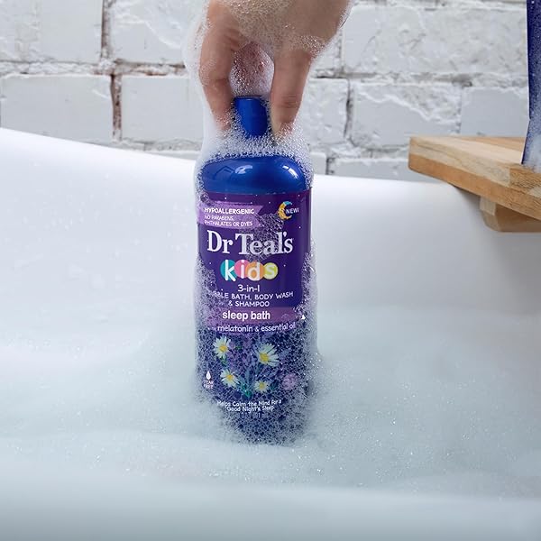 DR TEAL’S KIDS 3-IN-1 SLEEP BATH: BUBBLE BATH, BODY WASH & SHAMPOO WITH MELATONIN & ESSENTIAL OIL, 20 FL OZ (PACK OF 3)