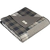 Woolrich Luxury Quilted Throw - Cabin Lifestyle, Patchwork with Moose Design All Season, Lightweight and Breathable Cozy Bedding Layer Throws for Couch Sofa, 50" W x 70" L, Winter Hills Taupe