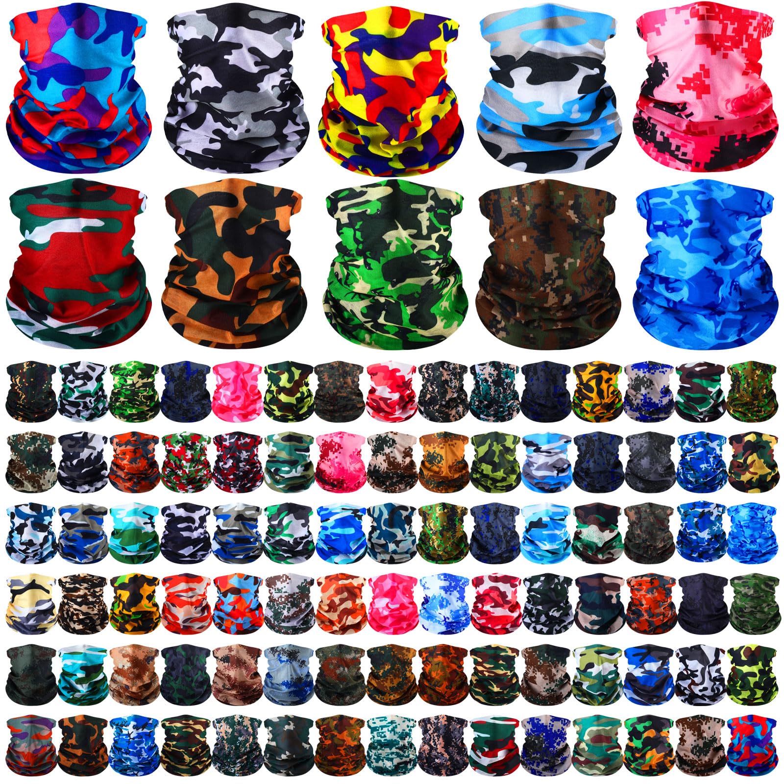 Photo 1 of **Only 11**Bonuci 100 Pcs Neck Gaiter Bulk Seamless Neck Gaiter Face Coverings Breathable Elastic Headwear Bandana for Women Men(Vintage Color,Camouflage)