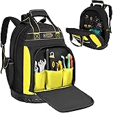 OUUTMEE Tool Backpack, 17''Work Tool Bag with Multi-Use Pockets, Tools Backpack for Repairman, Electrician, Handyman, Tool Backpack for Men, Water-Resistant Backpack Tool Bag with Hard Bottomwith