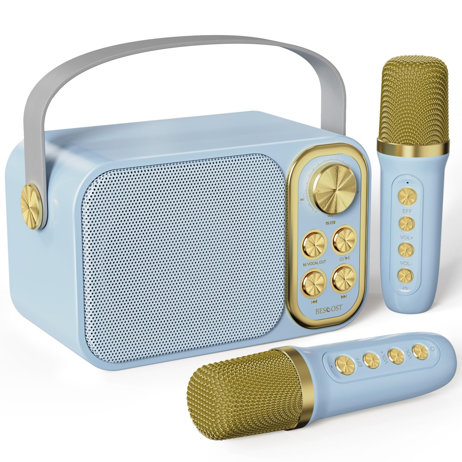 Karaoke Machine for Kids, Mini Karaoke Kachine with 2 Wireless Microphones for Adults, Kids Karaoke Machine Toys Birthday New Year for 3-12+ Years Old Girls Boys(Blue) Image