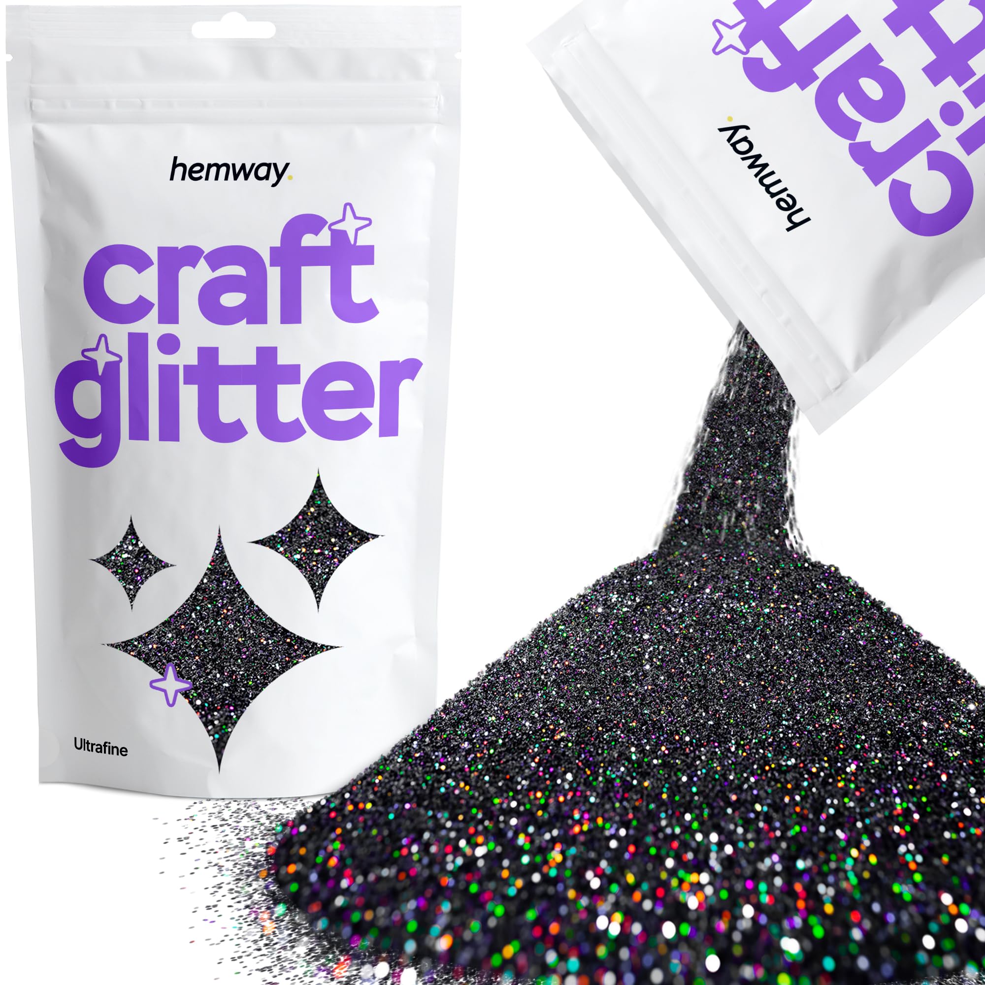 Hemway Craft Glitter Black Holographic 100g Ultrafine Glitter for Crafts, Resin, Cosmetic, Nail, Face, Body, Festival, Tumblers, Art, Candle, Crafting